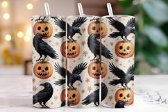 Halloween Pumpkin &amp; Crow Tumbler Wrap | Sublimation Product Image 1