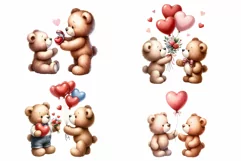 20 Teddy bears couple Valentine watercolor clipart Product Image 10