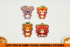 Cute pets in funny hoods printable stickers|Kawaii animals. Product Image 1