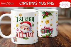 Cute Santa mug wrap PNG, Funny Christmas mug template PNG Product Image 2