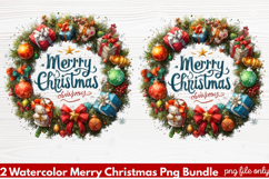 2 Watercolor Merry Christmas PNG | Festive Holiday Product Image 1