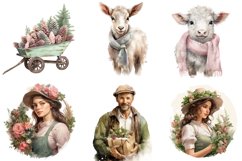 Pastel Christmas Farmhouse Clipart, Farm Christmas 20 Png Product Image 5