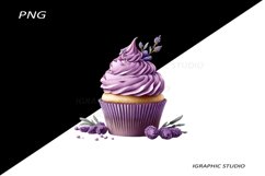 Lavender Cupcake Clipart, Floral Cupcake Clipart Product Image 1
