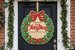 Christmas Door Sign Laser Cut | Xmas Wreath Sign | SVG Product Image 1