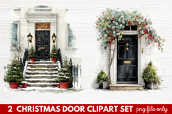2 Christmas Door Clipart Set | Festive Holiday Front Door Product Image 1