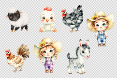 Watercolor Farm Animals and Farmer Kids Clipart Bundle. Product Image 3