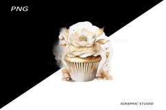 Gold Flowers Cupcake Clipart Product Image 1