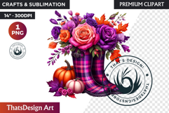 Autumn Floral Rain Boots PNG, Fall Flower in Wellies Clipart Product Image 1