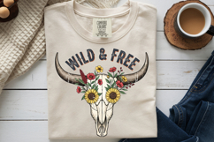 Floral Cow Skull Png, Wild and Free Western Sublimation Product Image 9