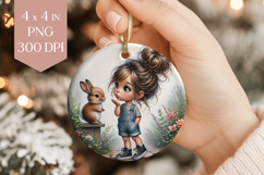 Cute Girl and Bunny Ornament PNG Product Image 1