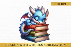 Dragon With a Books Sublimation, Watercolor Dragon Clipart Product Image 1