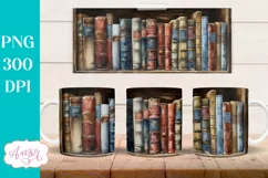 Bookshelf mug wrap PNG for Sublimation | Book lover mug png Product Image 1