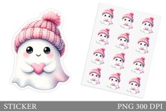 Cute Ghost Sticker Template. Cute Halloween Sticker Design Product Image 1