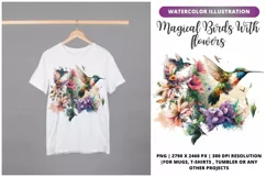 Magical Birds With flowers | Bird watercolor | Floral Bird Product Image 1