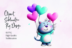 Cute Cat Holding Heart Balloons Sublimation PNG Product Image 1