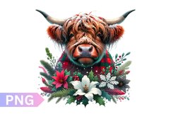 Christmas Floral Cow Sublimation - Clipart PNG Design Product Image 1