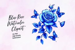 Blue rose with butterfly watercolor clipart sublimation Product Image 1