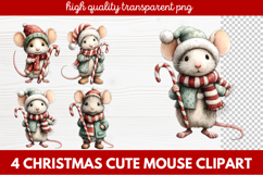 4 Christmas Cute Mouse Clipart | Adorable Holiday Mouse PNG Product Image 1