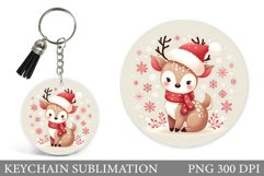 Cute Deer Keychain Design. Christmas Keychain Sublimation Product Image 1