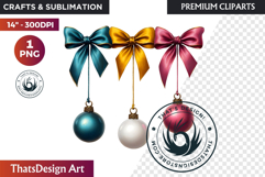 Christmas Baubles Clipart, Festive Holiday Ornaments PNG Product Image 1