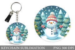 Cute Snowman Keychain Design. Christmas Keychain Sublimation Product Image 1