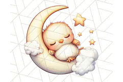 Sleeping Baby Animals PNG, Moon and Stars Nursery Clipart Product Image 2