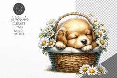 Puppy clipart, Sleeping clipart, Daisy clipart Product Image 1
