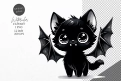 Halloween clipart, Black kitten clipart, Bat clipart Product Image 1