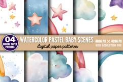 Watercolor Pastel Baby Scenes Paper PNG Product Image 1