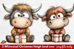 2 Whimsical Christmas Highland Cow Clipart | Cute Festive Product Image 1