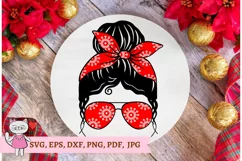 Christmas messy bun svg, Mom Life snowflake svg Product Image 1