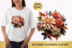 Autumn flowers clipart, Autumn flowers sublimation Product Image 1