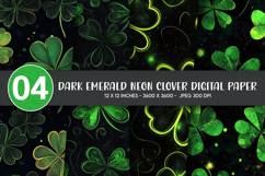 Dark Emerald Neon Clover Digital Paper Product Image 1