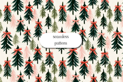 Pink Christmas Trees Seamless Pattern with Ribbon Bows Product Image 1