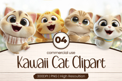 Smiling Kawaii Cats Clipart Sublimation PNG Product Image 1