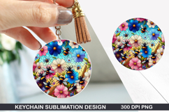 Flower Keychain Sublimation - Summer Keychain PNG Design Product Image 1