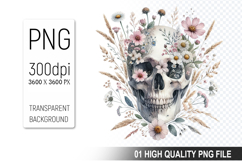 Cute Floral skull Clipart PNG, Valentine&#039;s Day Animal PNG Fi Product Image 1