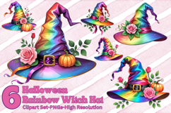 Watercolor Rainbow Witch Hat Clipart | Pride Halloween Product Image 1