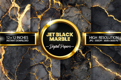 Jet Black Marble Digital Papers - 04 variations Product Image 1