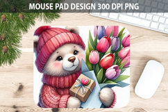 Watercolor Bear Mouse Pad Sublimation - Valentines PNG Product Image 1