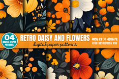 Retro Daisy and Flowers Patterns Paper Patterns PNG Product Image 1