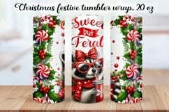 Christmas festive Raccoon Tumbler Wrap|Sublimation PNG. Product Image 1