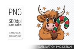 Cute Christmas Highland Cow , Animal Sublimation Clipart PNG Product Image 1