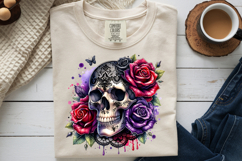 Gothic Lace Skull PNG Floral Red Purple Roses Sublimation Product Image 9