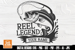 Reel Legend Svg Bass Fish with Rod and Splash for Cricut Product Image 1