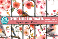Spring Birds And Flowers Patterns PNG Product Image 1