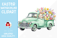 Cute Bunny in Vintage Truck with Spring Flowers,Easter PNG Product Image 1