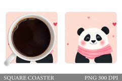 Cute Panda Coaster Sublimation. Valentines Coaster Design Product Image 1