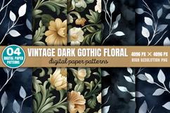 Vintage Dark Gothic Floral Digital Paper Background PNG Product Image 1