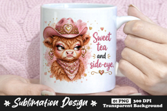 Sweet Tea and Side-Eye Highland Cow Sublimation Design Product Image 1